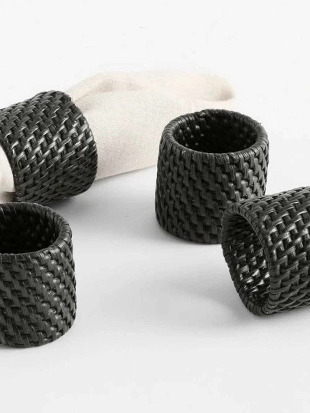Pottery Barn Black Woven Napkin Rings Set of 4